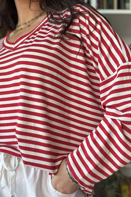  Perfect Breton V Long Sleeve Top Rouge /20
